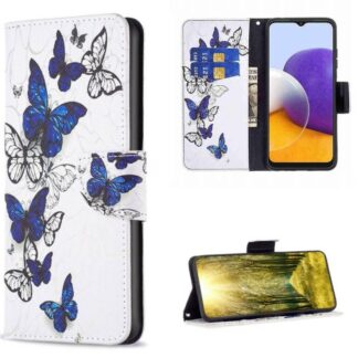 Plånboksfodral Samsung Galaxy A14 – Blåa och Vita Fjärilar