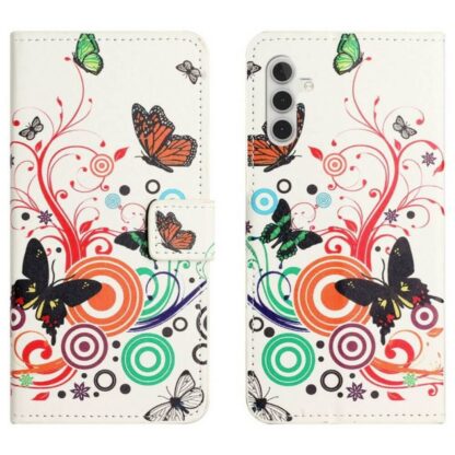 Plånboksfodral Samsung Galaxy A54 - Vit med Fjärilar
