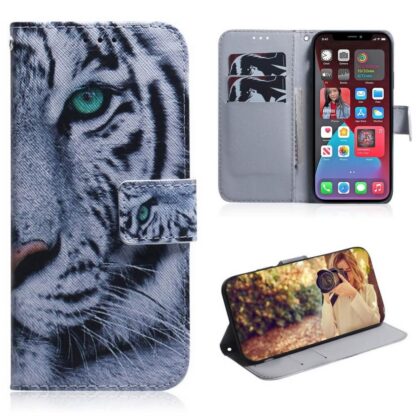 Plånboksfodral iPhone 15 Plus – Vit Tiger