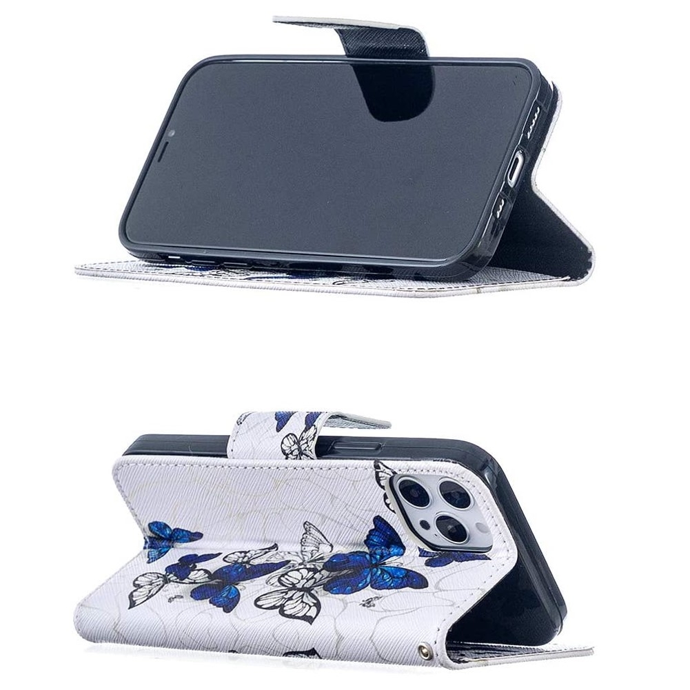 Plånboksfodral Apple iPhone 16 Pro – Blåa och Vita Fjärilar