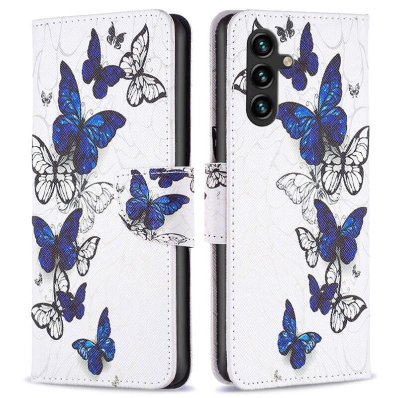 Plånboksfodral Samsung Galaxy A36 - Blåa och Vita Fjärilar