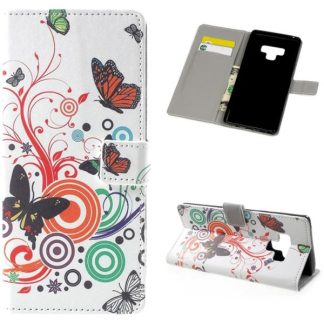 Plånboksfodral Samsung Galaxy Note 9 - Vit med Fjärilar